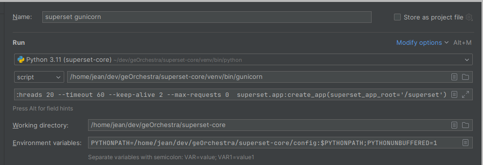 Pycharm setup gunicorn